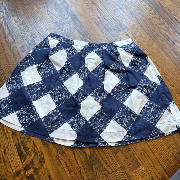 Boden 100% Linen Gingham A-Line Pleated Skirt 8R Navy and White - Picture 3 of 6